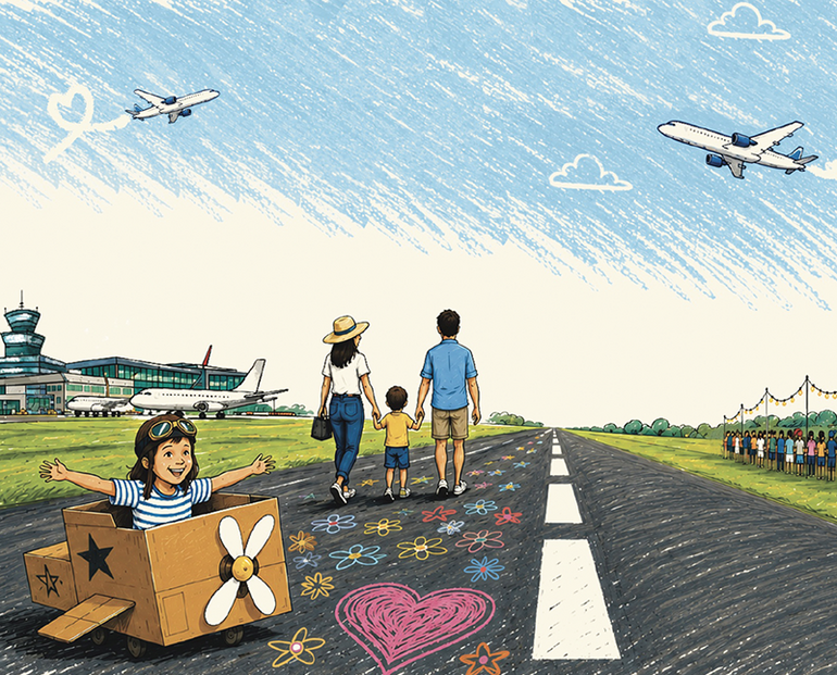 Sousedské odpoledne na letišti ilustrace